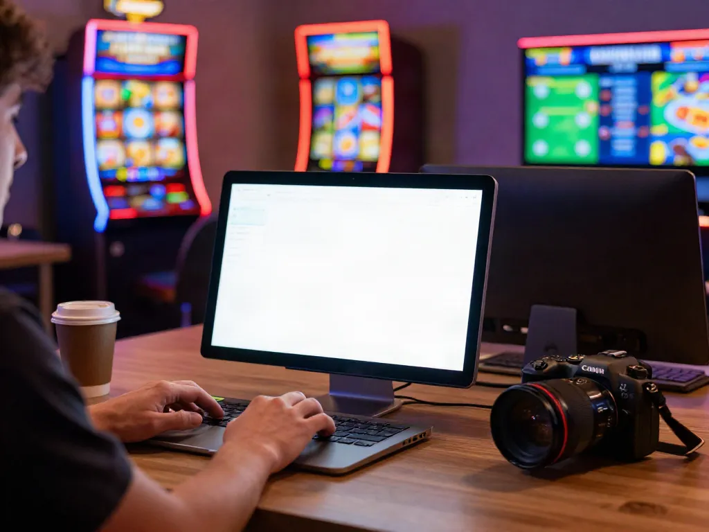 Engaging online gaming experience at NBET with vibrant casino games on a laptop.